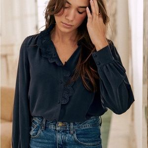 Sézane Chloe Navy blouse. Size 40 or US 8. 100% silk.